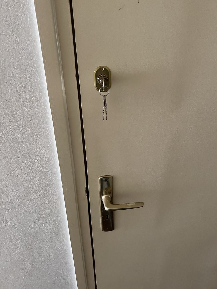 Cylindre de sécurité avec ses clés et une poignée sur une porte d'entrée